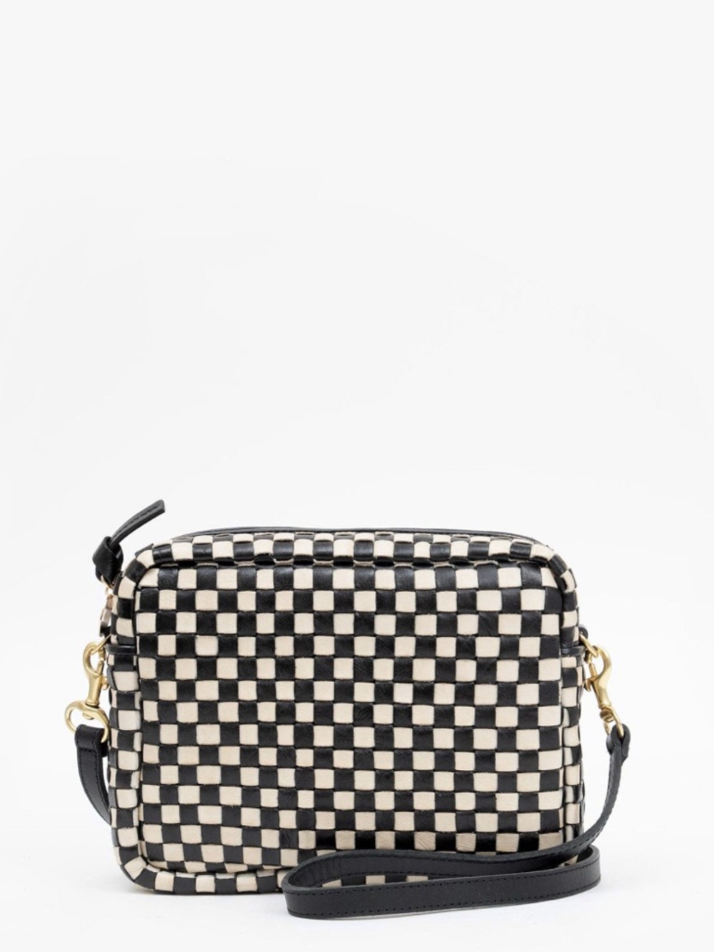 Clare V Black and Cream Woven Leather Crossbody Bag
